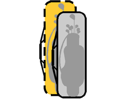 A large/cart bag, clubs and golf clothing packed in a travel case.