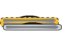 Up to two pairs of skis and poles packed in a large travel case.